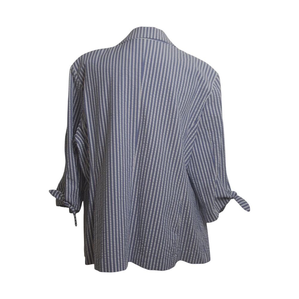 ELLE Seersucker Blazer Women XXL Blue White Stripe Tie Sleeve Nautical Jacket - Picture 4 of 12